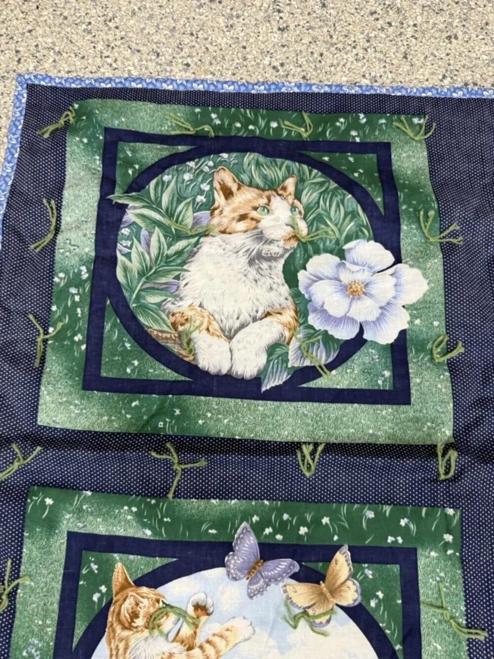 Vintage Cat Quilt Throw 35x43 Patchwork Kitty Cottagecore Handmade Lap Blanket